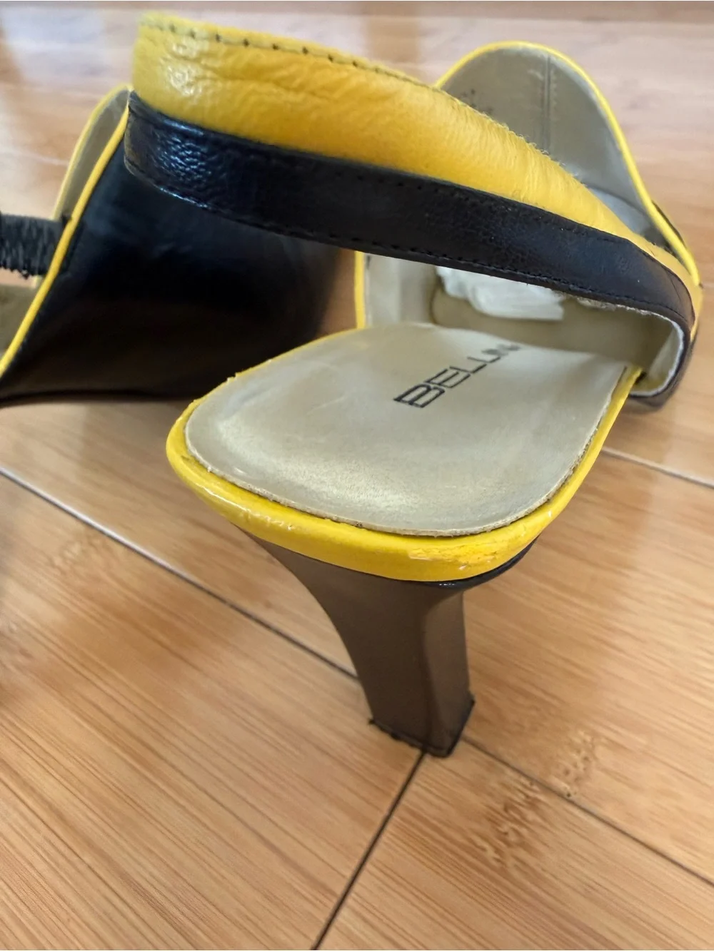 Bellini Black and Yellow Slingback Heels - Picture 5 of 7